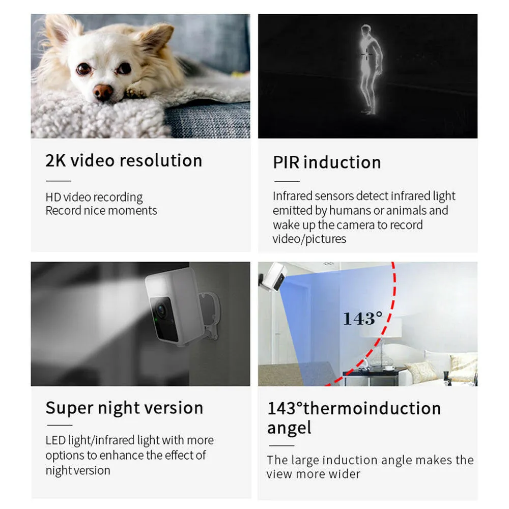 SJCAM S1 2K Super High Definition Smart Home Camera Wireless Video Monitor IP65 Waterproof 143° Thermoinduction Angle Built-in 9200mAh Battery Support PIR Induction Night Version Human Detection APP Share