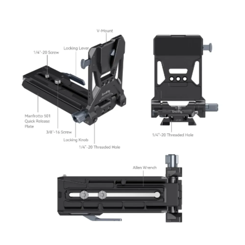 SmallRig V-Mount Battery Mount Plate kit with 15mm LWS Base Kit, 4.7" Length, Extend Baseplate Up to 3.9", 180 Degree Folding V-lock Plate for Sony Fx6, Canon C70, Panasonic  BGH1/BS1H, KOMODO, Z CAM