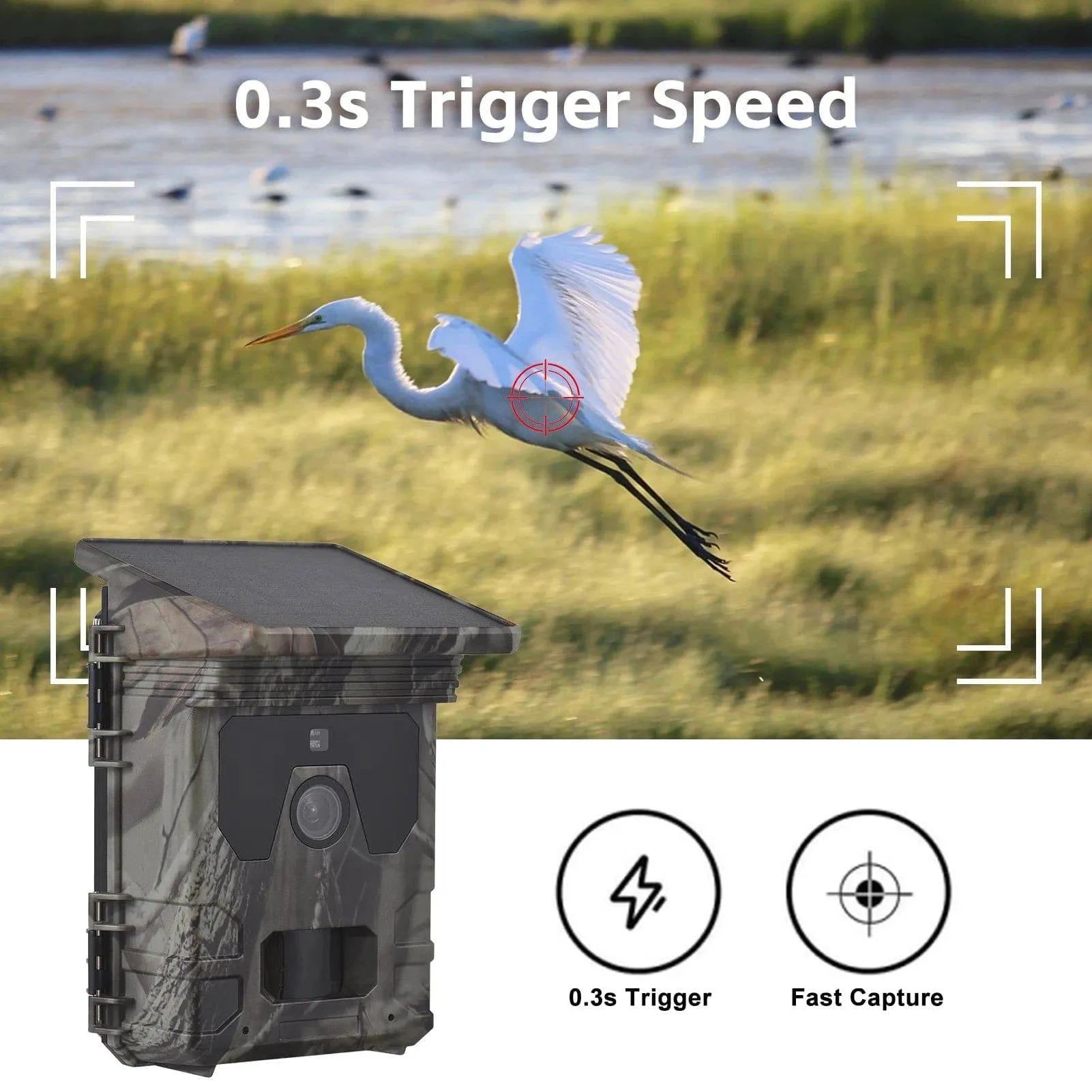 Solar Powered Night Vision Trail Camera 50MP 4K 1080P Hunting Cameras 0.3s Trigger Time Trail Camera Video Photo Recorder