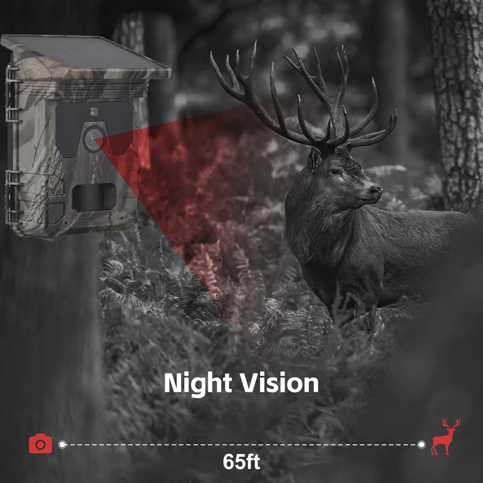 Solar Powered Night Vision Trail Camera 50MP 4K 1080P Hunting Cameras 0.3s Trigger Time Trail Camera Video Photo Recorder