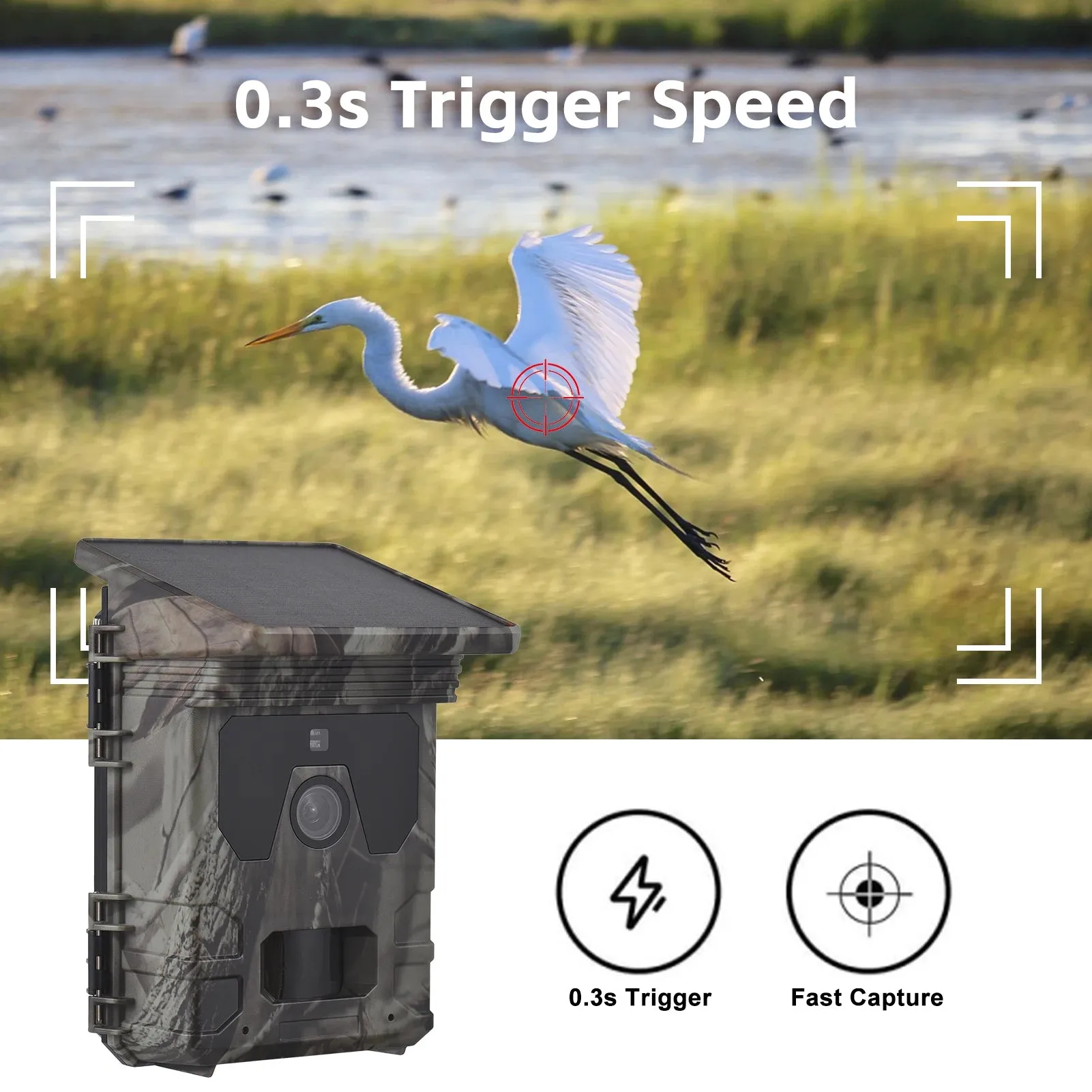 Solar Powered Night Vision Trail Camera 50MP 4K 1080P Hunting Cameras 0.3s Trigger Time Trail Camera Video Photo Recorder