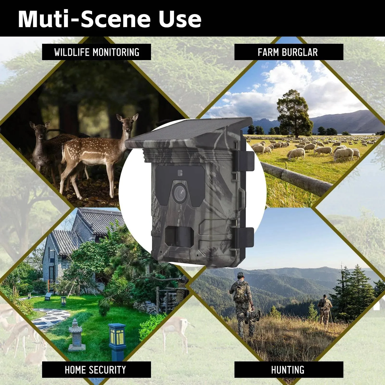 Solar Powered Night Vision Trail Camera 50MP 4K 1080P Hunting Cameras 0.3s Trigger Time Trail Camera Video Photo Recorder