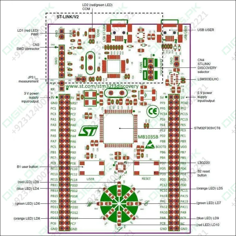 Stm Discovery Kit Stm32f3 Stm32f303vc With Programming Cable
