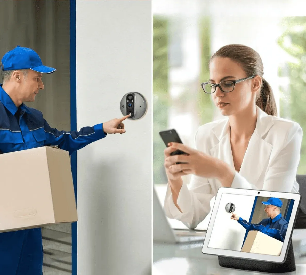 Video Doorbell Camera, 3MP 1080P, Wireless, Two-Way Intercom, Motion Detection, Smart Home Compatible, 5000mAh Battery, Night Vision, Wide 166° Angle