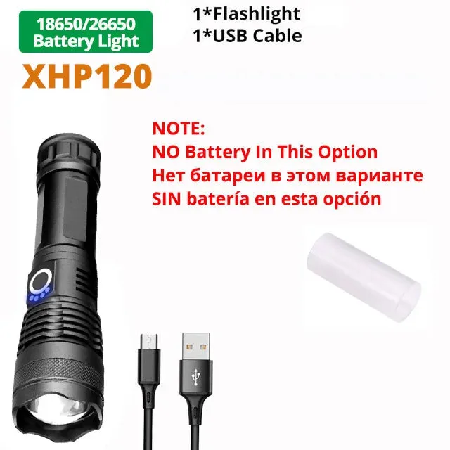 ZK40 50000000LM High Power XHP220 Powerful LED Flashlight Tactical Military Torch  USB Camping Lanterna Waterproof Self Defence