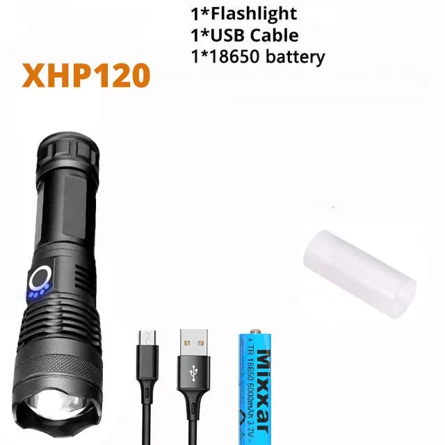 ZK40 50000000LM High Power XHP220 Powerful LED Flashlight Tactical Military Torch  USB Camping Lanterna Waterproof Self Defence