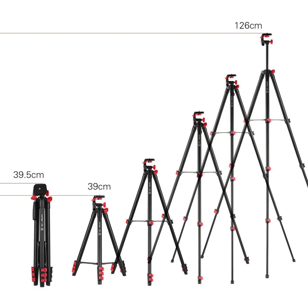 Zomei T80 Portable Tripod with Phone Clip and Bluetooth Remote Control Black Red