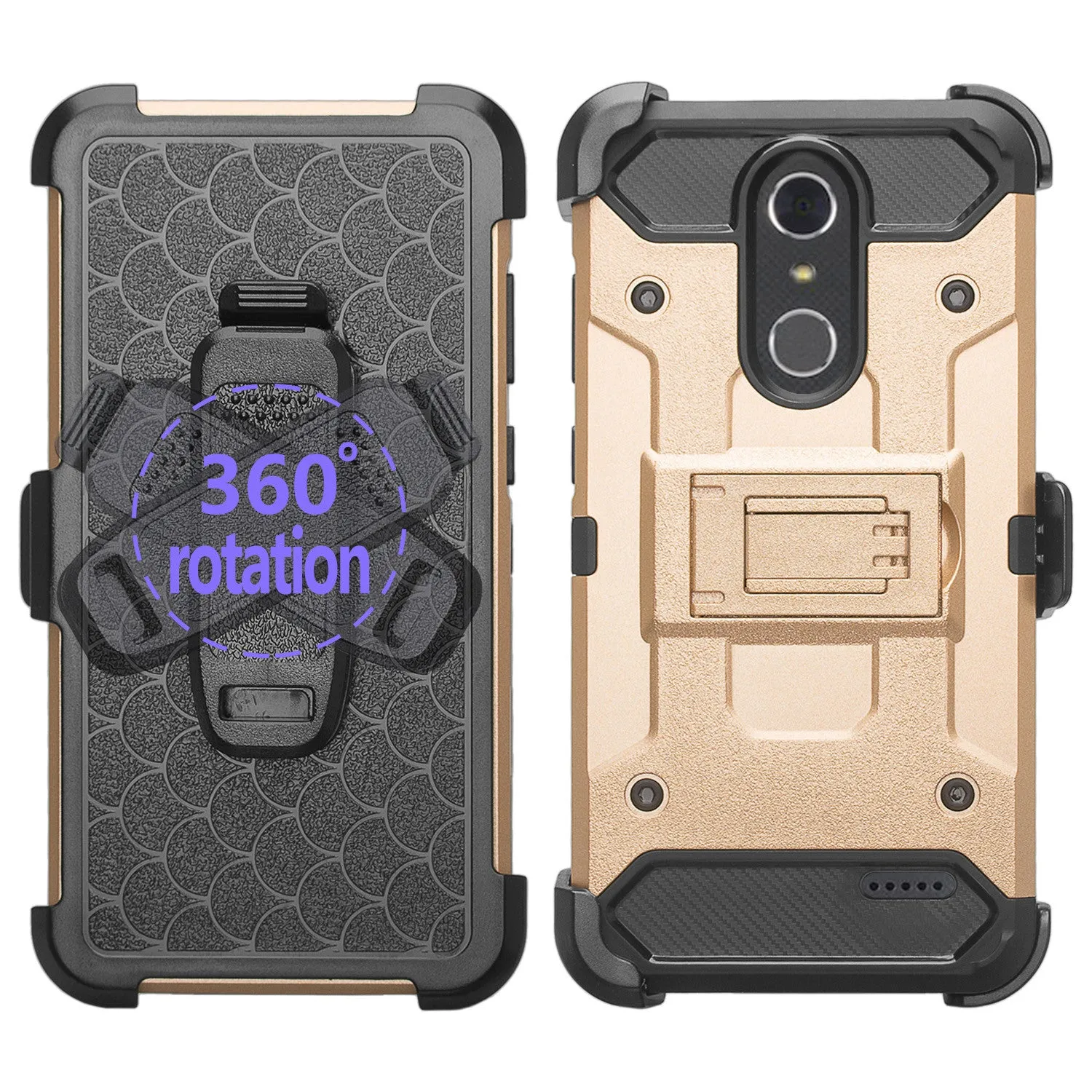ZTE Blade Spark Z971, ZTE ZMAX One, ZTE Grand X4, X 4 Case, Rugged Hybrid [Belt Clip] Holster Cover [Kickstand] - Gold